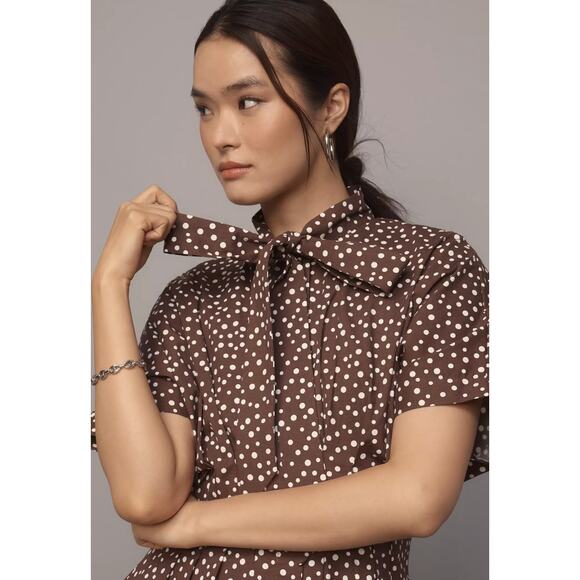 Exquise Janet Button-Front Pleated Mini Shirt Dress Tie-Neck Shirt Edition - Picture 4 of 13